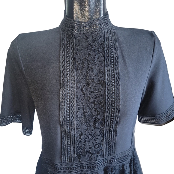 Zara Black Lace Detailed Short Sleeve Top with Peplum Hemline S - Picture 2 of 7